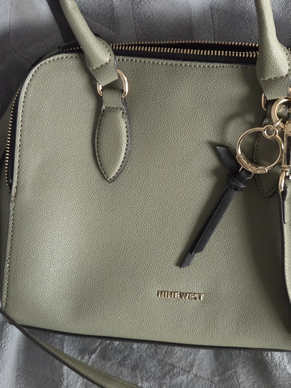 Nine West Olive Green Dome Satchel with Gold Accents